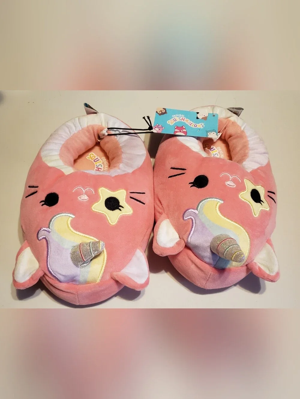 Squishmallows Kids Pink Unicorn Cat Slippers with Pastel Accents
